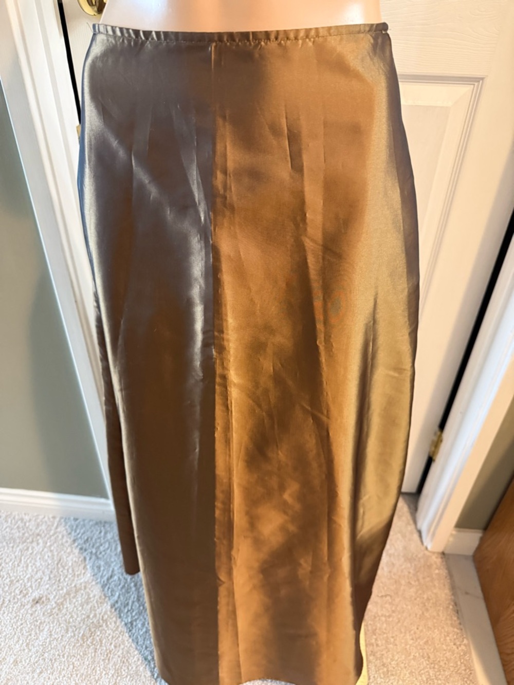 Y2K Ronni Nicole by Ouida Iridescent Bronze Satin Maxi Skirt M Trending Fall - Picture 3 of 11